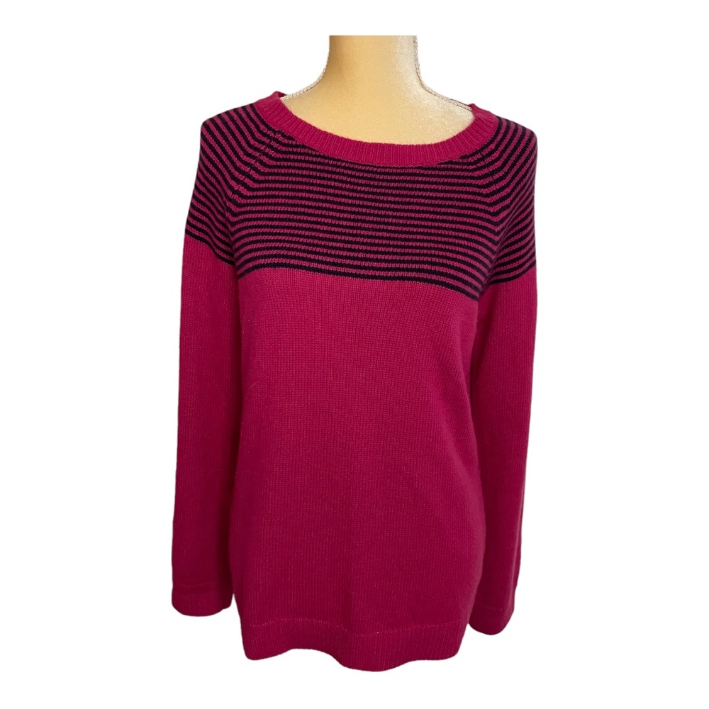 Talbots pink and navy striped lambswool sweater size M